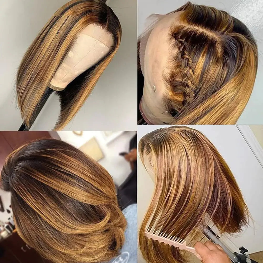 13x4 Lace Front Short Bob Wig Virgin Human Hair Pre Plucked