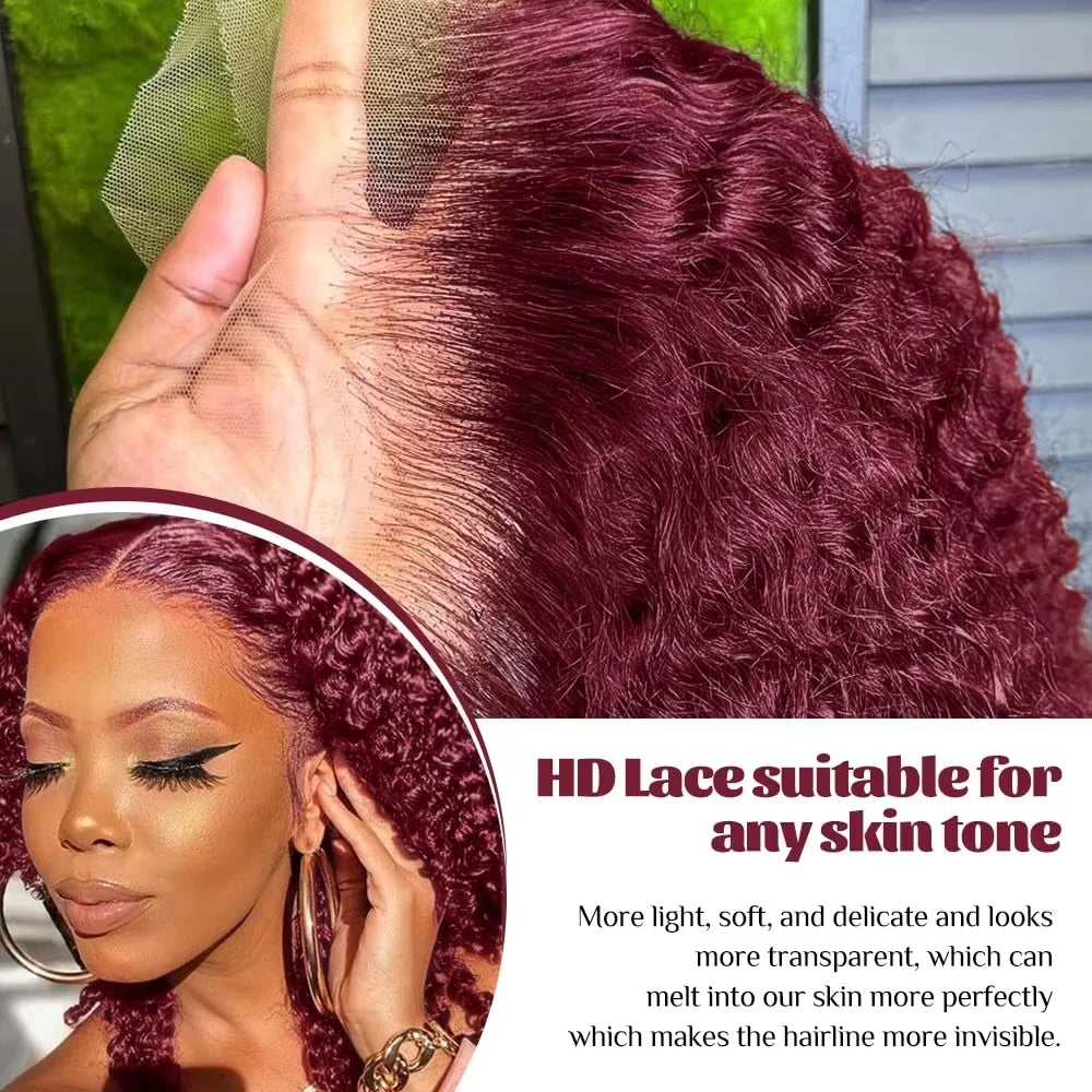 Loose Deep Wave Bob 13x4 HD Lace Front Wig 200% Density Burgundy Human Hair