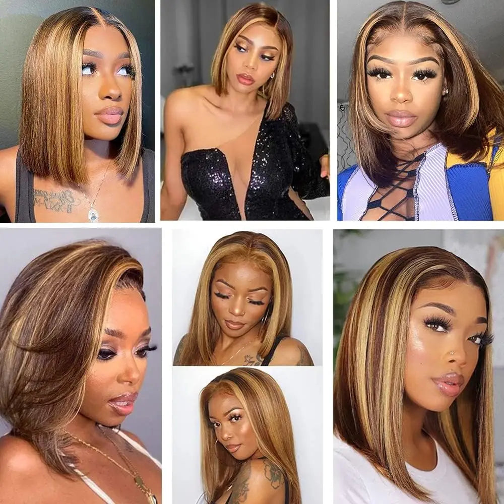 13x4 Lace Front Short Bob Wig Virgin Human Hair Pre Plucked
