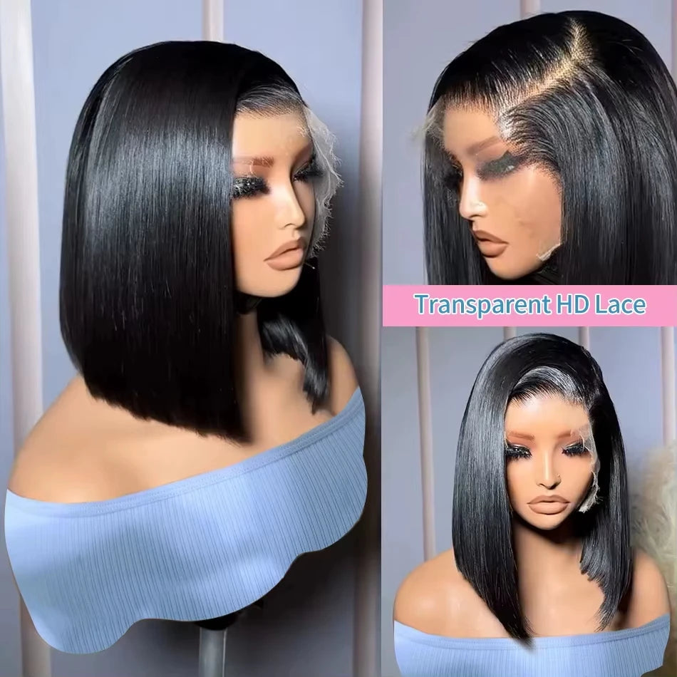 13x4 HD Transparent Bone Straight Lace Frontal Human Hair Short Bob Wig Pre Plucked 4x4 Lace Closure Wigs 200%