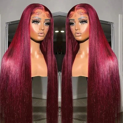 Burgundy Deep Wave 13x4 Lace Front Wig Pre Plucked Human Hair