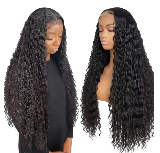 Water Wave 13x4 Lace Front Wig 180%-200% Density Brazilian Remy Human Hair Pre Plucked Natural Black
