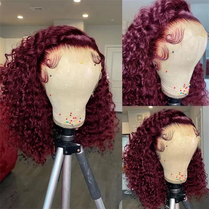 Loose Deep Wave Bob 13x4 HD Lace Front Wig 200% Density Burgundy Human Hair