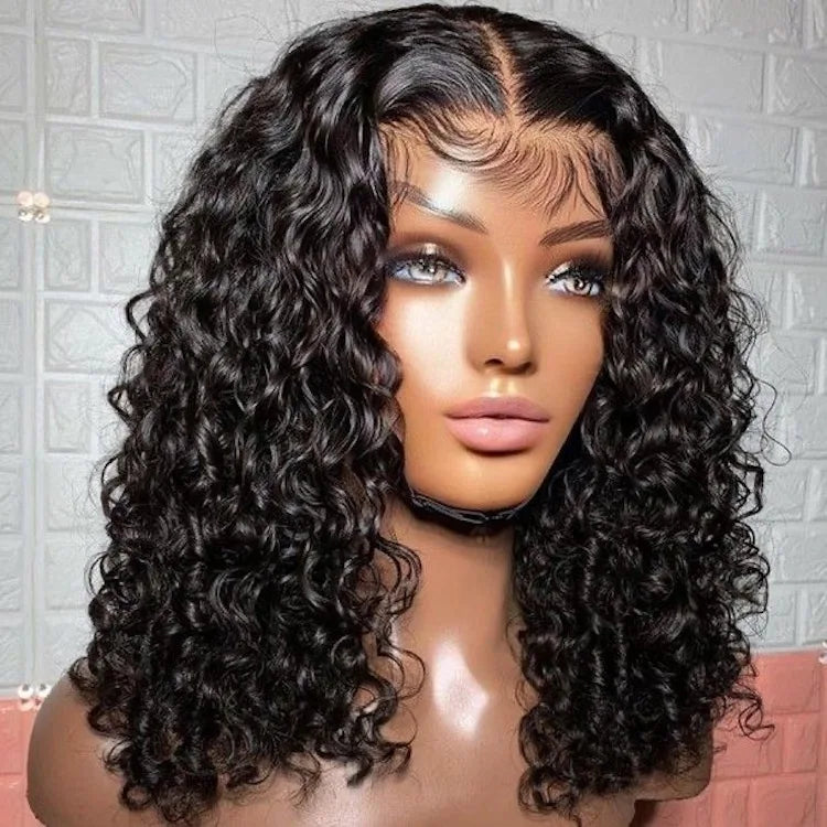 13x4 Bob Frontal Lace Wig Transparent Side Parting Curly Short Human Hair