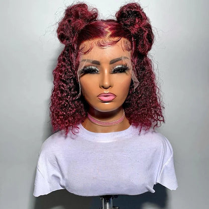 Glueless Deep Curly Purple Color HD Lace Front Wig Pre Plucked Virgin Human Hair