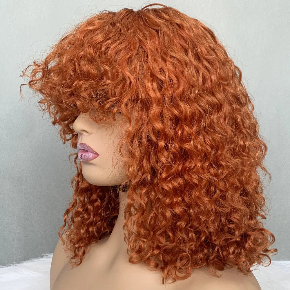 Short Water Wave Bob Wig with Bangs 100% Full Machine Human Hair Wig