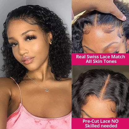 Deep Wave 200% Density Pre-Plucked Short Bob 13x4 Lace Frontal Wig