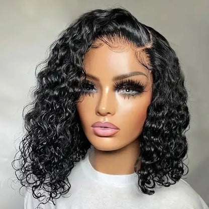 13x4 Bob Frontal Lace Wig Transparent Side Parting Curly Short Human Hair