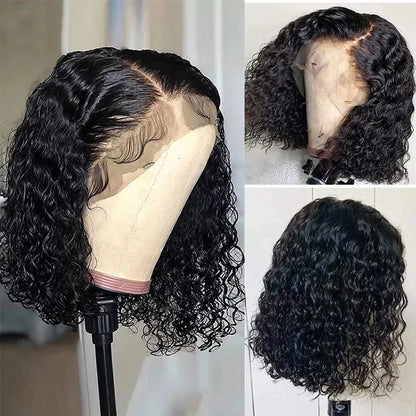 Short Bob Loose Deep Wave 13x4 Lace Front Wig Curly Transparent Human Hair