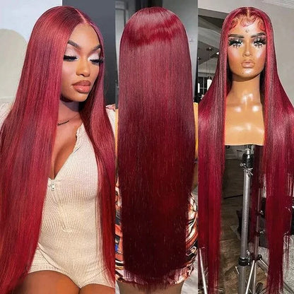Burgundy Deep Wave 13x4 Lace Front Wig Pre Plucked Human Hair
