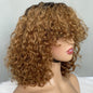 Short Water Wave Bob Wig with Bangs 100% Full Machine Human Hair Wig