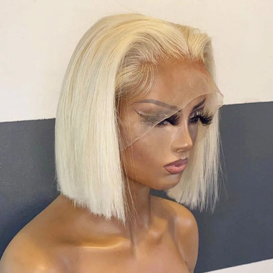 613 Blonde Straight Bob T Part Lace Front Wig 150% Density Human Hair