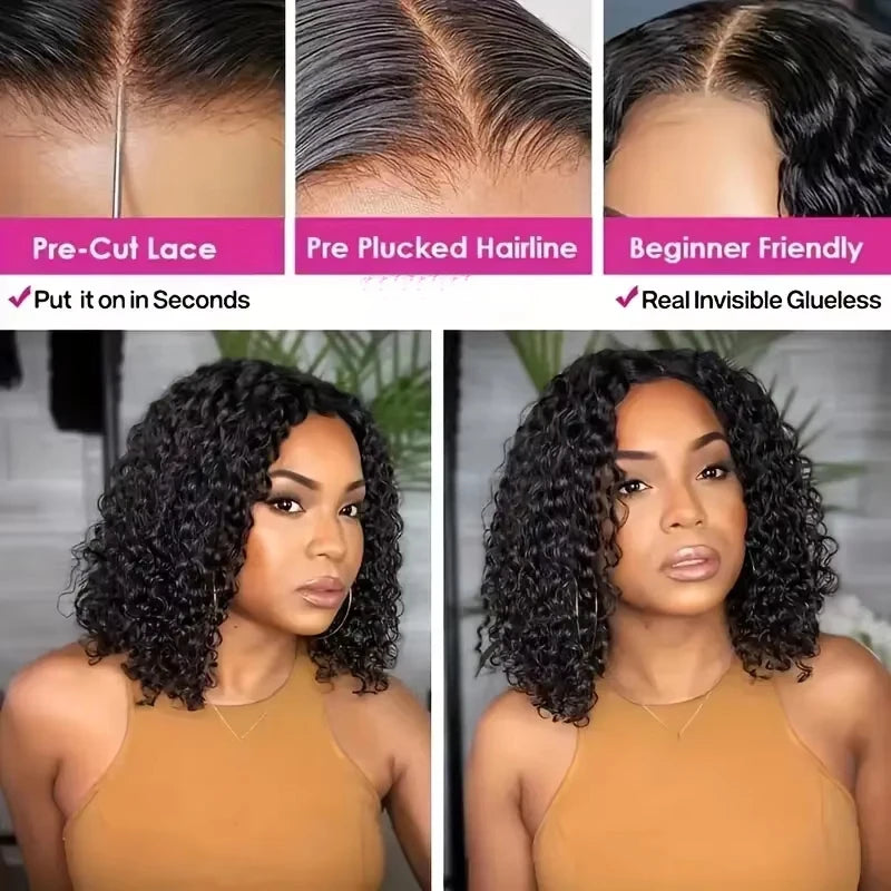 Deep Wave 200% Density Pre-Plucked Short Bob 13x4 Lace Frontal Wig