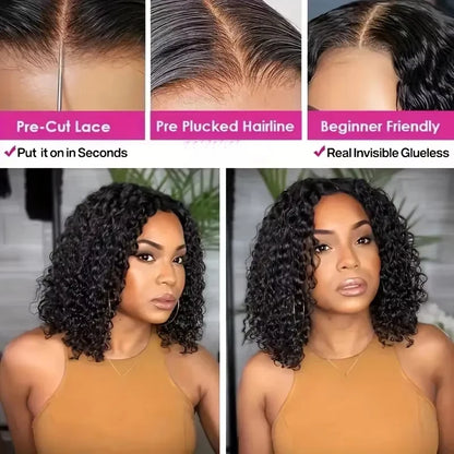Deep Wave 200% Density Pre-Plucked Short Bob 13x4 Lace Frontal Wig