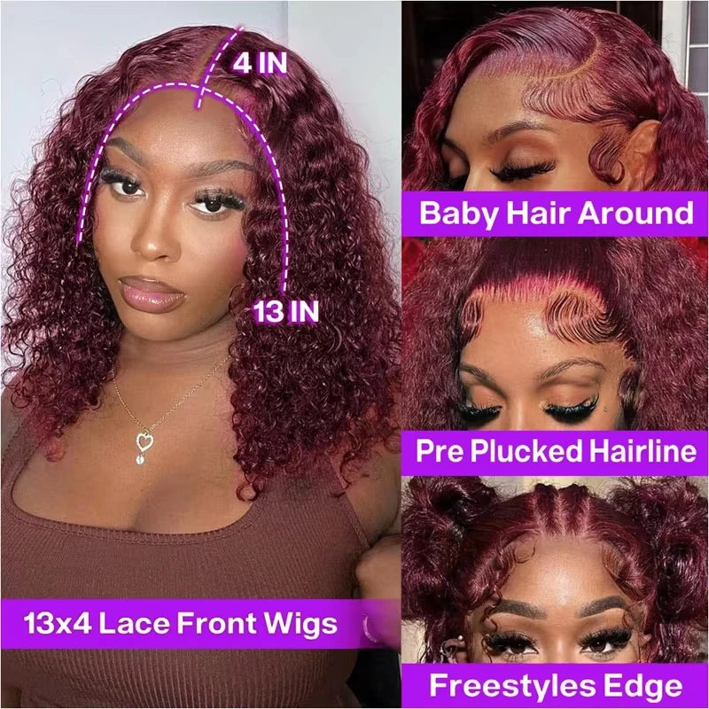 Loose Deep Wave Bob 13x4 HD Lace Front Wig 200% Density Burgundy Human Hair