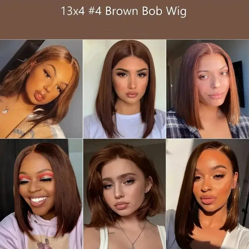 Chocolate Brown Straight Bob Wig 13x4 Lace Front Pre Plucked Short Bob