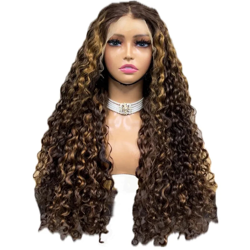 Water Wave 13x4 Lace Front Wig 180%-200% Density Brazilian Remy Human Hair Pre Plucked Natural Black