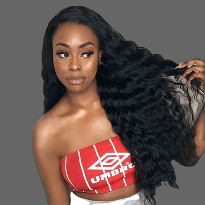 Water Wave 4x4 Lace Closure Wig 20 Inch 100% Virgin Human Hair 130%-250% Density Natural Black