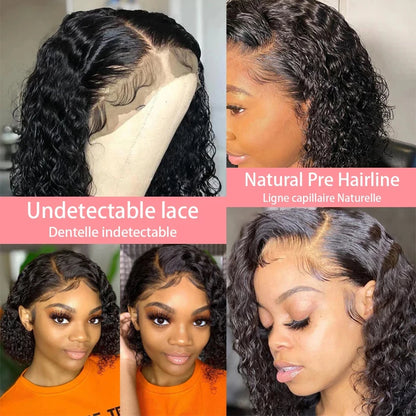 Deep Wave 13x4 Lace Front Bob Wig Pre Plucked 100% Human Hair