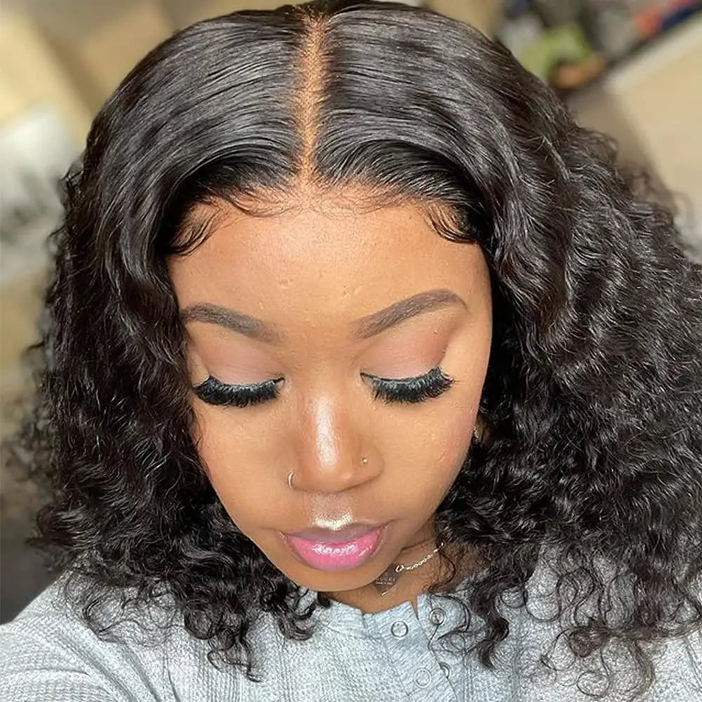 Curly Short Bob 4x4 Lace Frontal Wig 180% Density Natural Human Hair 10–16 Inch