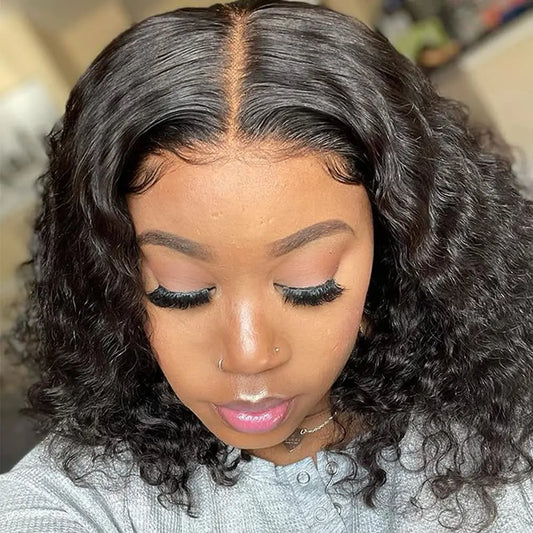 Curly Short Bob 4x4 Lace Frontal Wig 180% Density Natural Human Hair 10–16 Inch