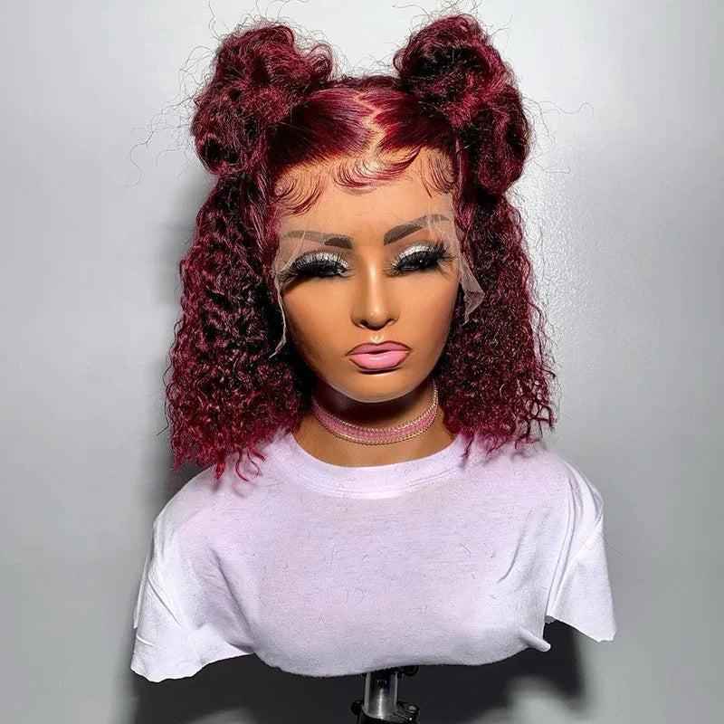 Glueless Deep Curly Purple Color HD Lace Front Wig Pre Plucked Virgin Human Hair