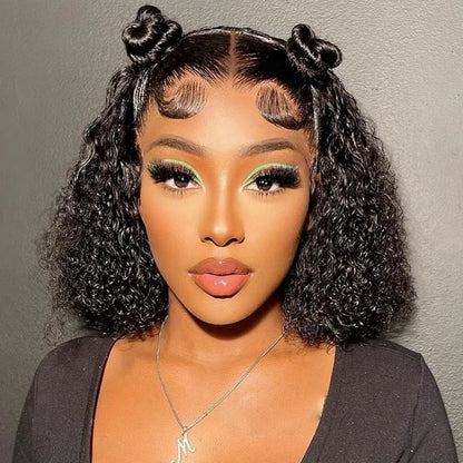 Deep Wave 200% Density Pre-Plucked Short Bob 13x4 Lace Frontal Wig