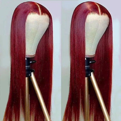 Burgundy Deep Wave 13x4 Lace Front Wig Pre Plucked Human Hair