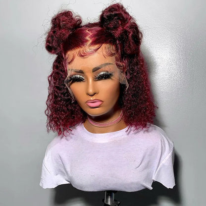 Glueless Deep Curly Purple Color HD Lace Front Wig Pre Plucked Virgin Human Hair