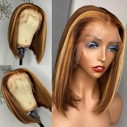 13x4 Lace Front Short Bob Wig Virgin Human Hair Pre Plucked