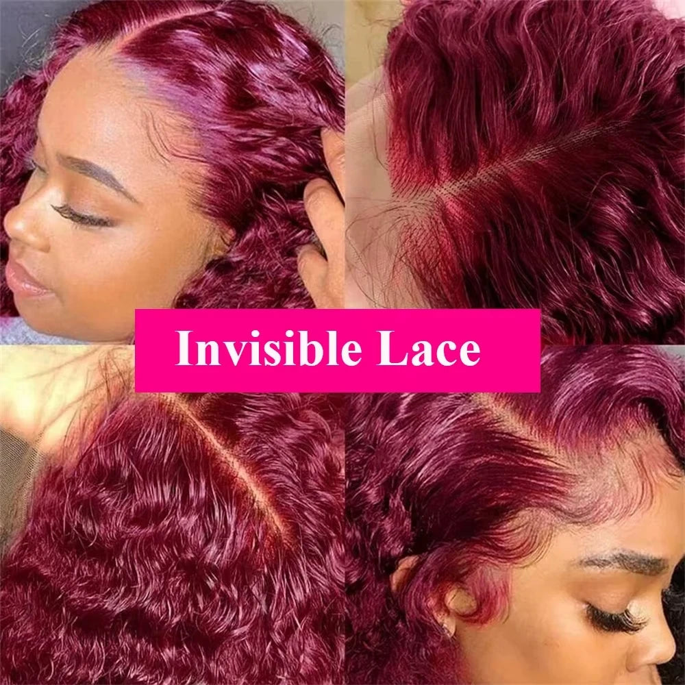 13x4 Lace Frontal Wig Short Bob Kinky Curly Wig Brazilian Deep Water Wave Bob Burgundy Lace Front Wigs Bob 100% Human Hair