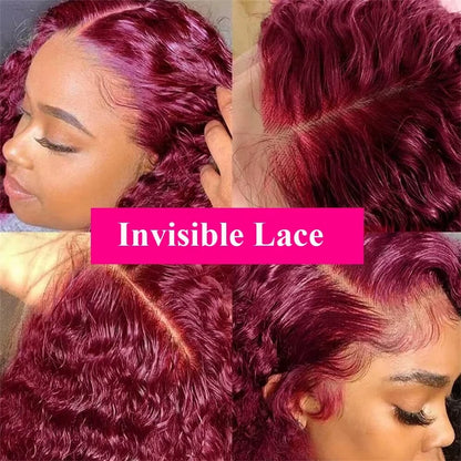 13x4 Lace Frontal Wig Short Bob Kinky Curly Wig Brazilian Deep Water Wave Bob Burgundy Lace Front Wigs Bob 100% Human Hair