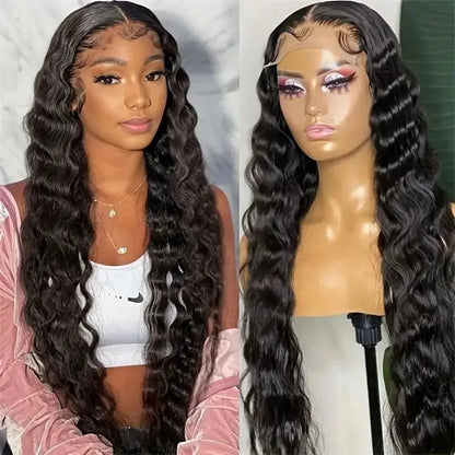 Deep Wave Nature Transparent HD Full Lace Frontal Wig Virgin Human Hair Pre Plucked