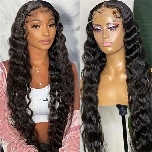 Deep Wave Nature Transparent HD Full Lace Frontal Wig Virgin Human Hair Pre Plucked
