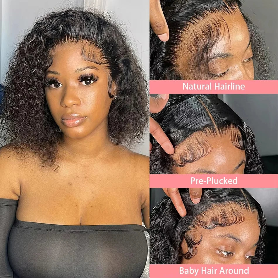 Deep Wave 13x4 Lace Front Bob Wig Pre Plucked 100% Human Hair