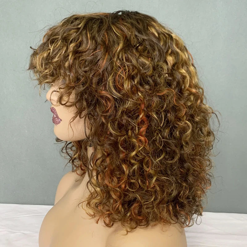 Short Water Wave Bob Wig with Bangs 100% Full Machine Human Hair Wig
