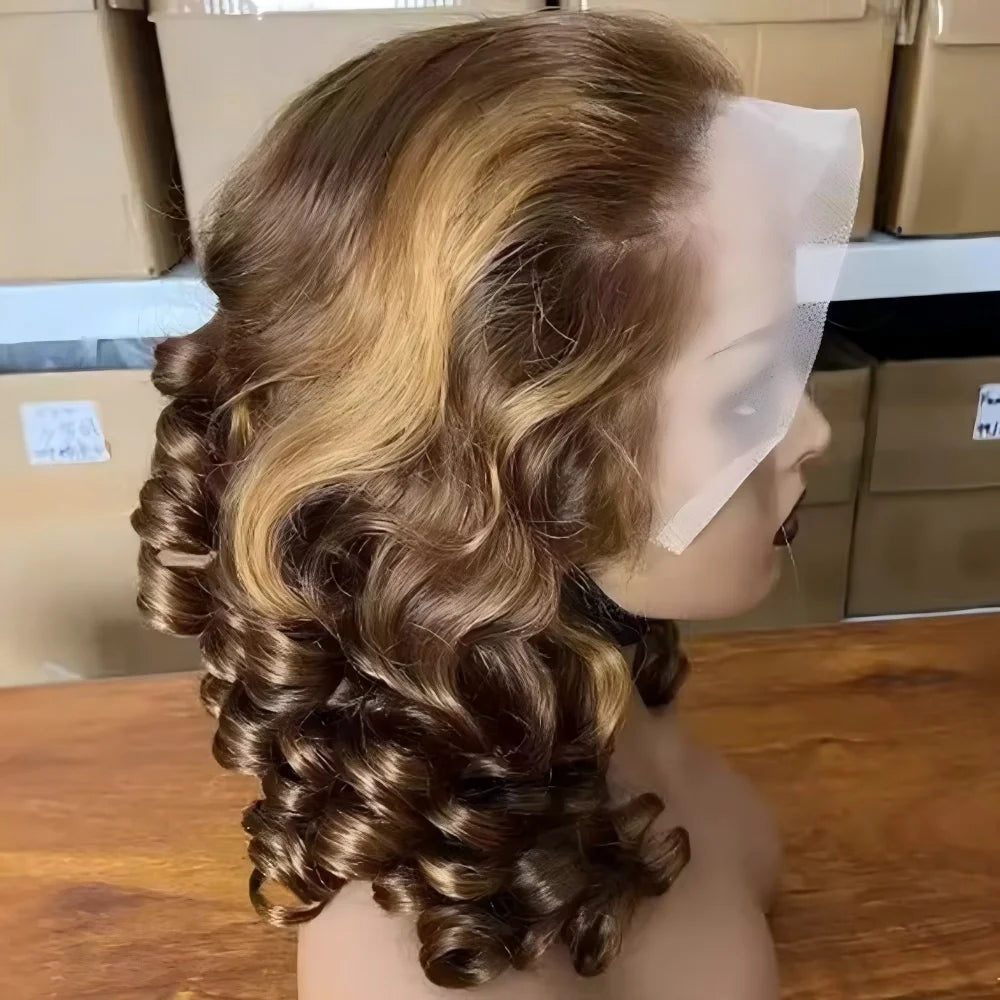 Ombre Highlight Curly Loose Wave 13x4 Lace Frontal Wig Human Hair