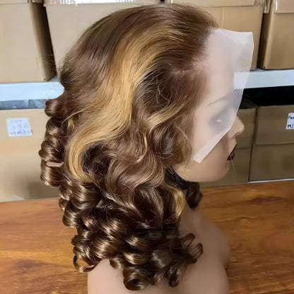 Ombre Highlight Curly Loose Wave 13x4 Lace Frontal Wig Human Hair