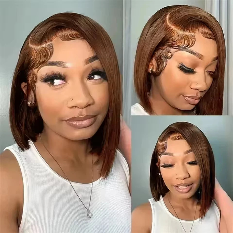 Chocolate Brown Straight Bob Wig 13x4 Lace Front Pre Plucked Short Bob