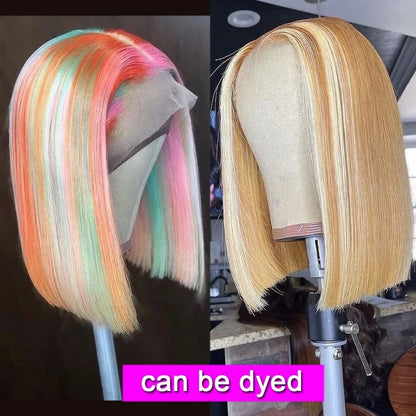 613 Blonde Straight Bob T Part Lace Front Wig 150% Density Human Hair