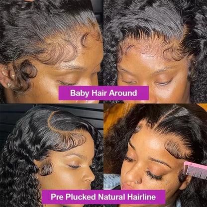Deep Wave 13x4 Lace Front Short Bob Wig 180% Density Human Hair Pre Plucked