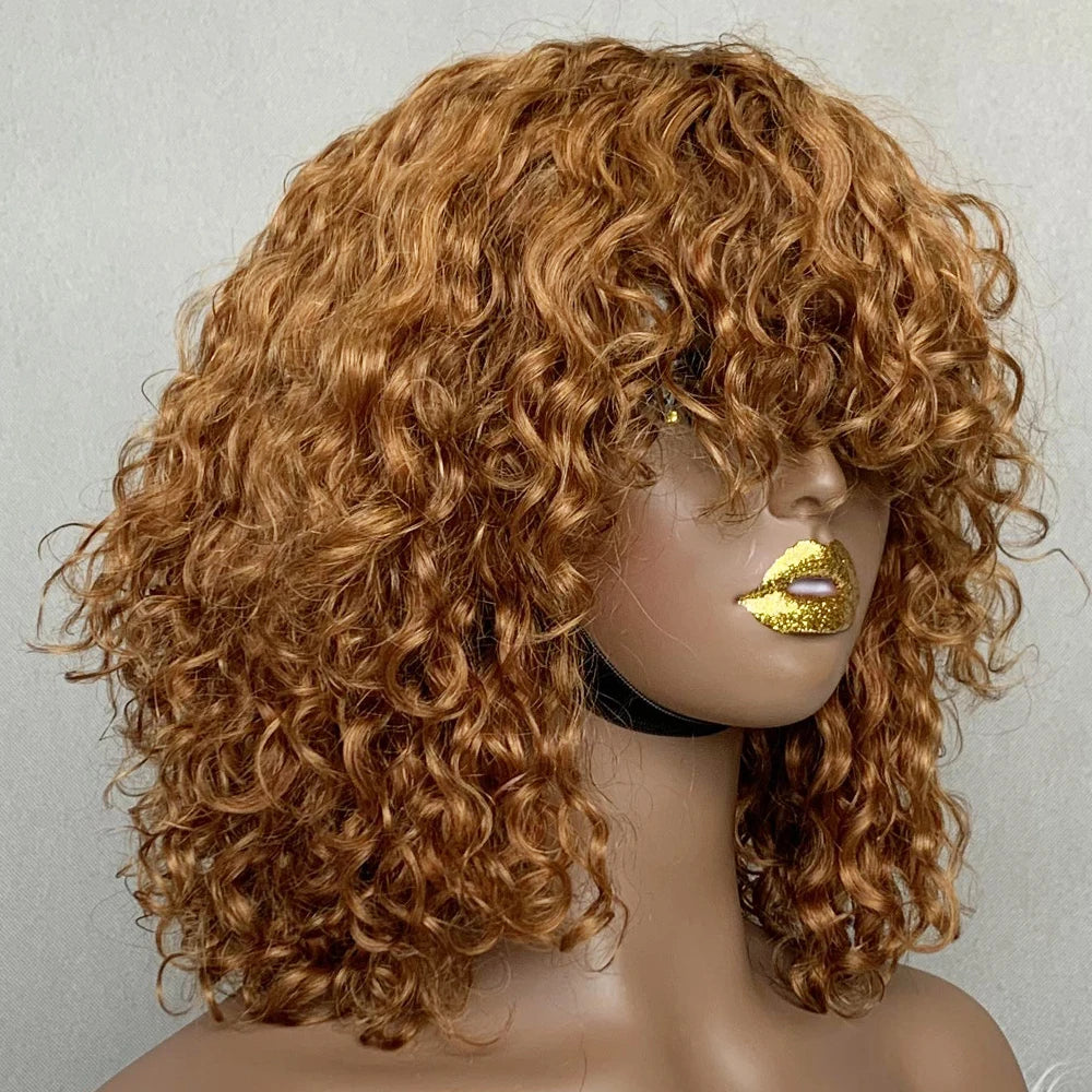Short Water Wave Bob Wig with Bangs 100% Full Machine Human Hair Wig