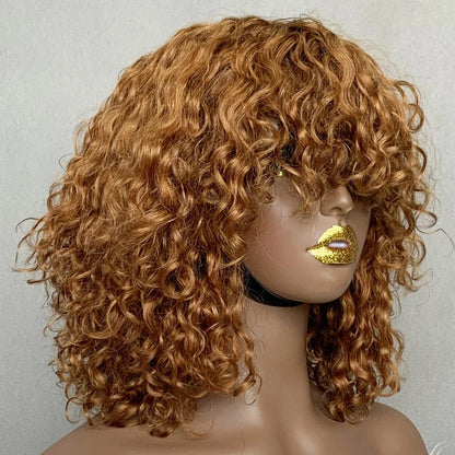 Short Water Wave Bob Wig with Bangs 100% Full Machine Human Hair Wig