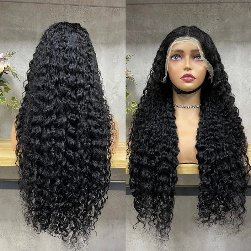 Water Wave 13x4 Lace Front Wig 180%-200% Density Brazilian Remy Human Hair Pre Plucked Natural Black