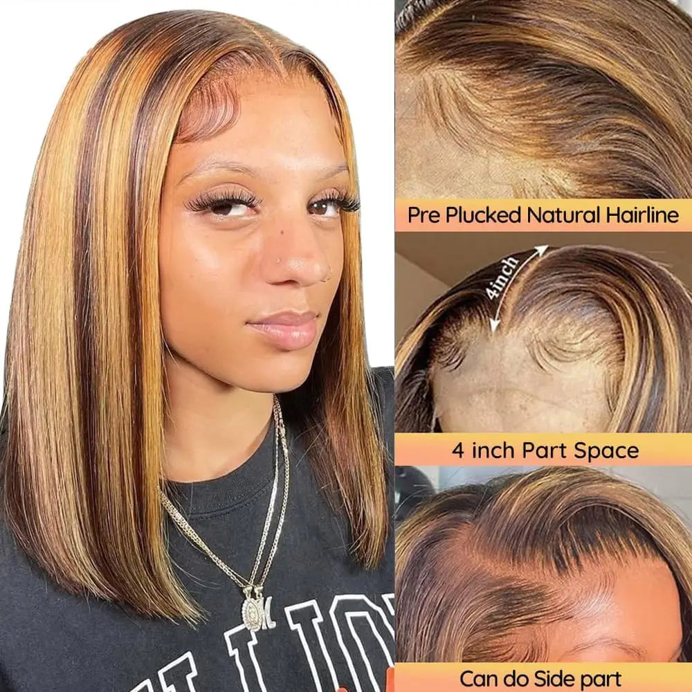 13x4 Lace Front Short Bob Wig Virgin Human Hair Pre Plucked