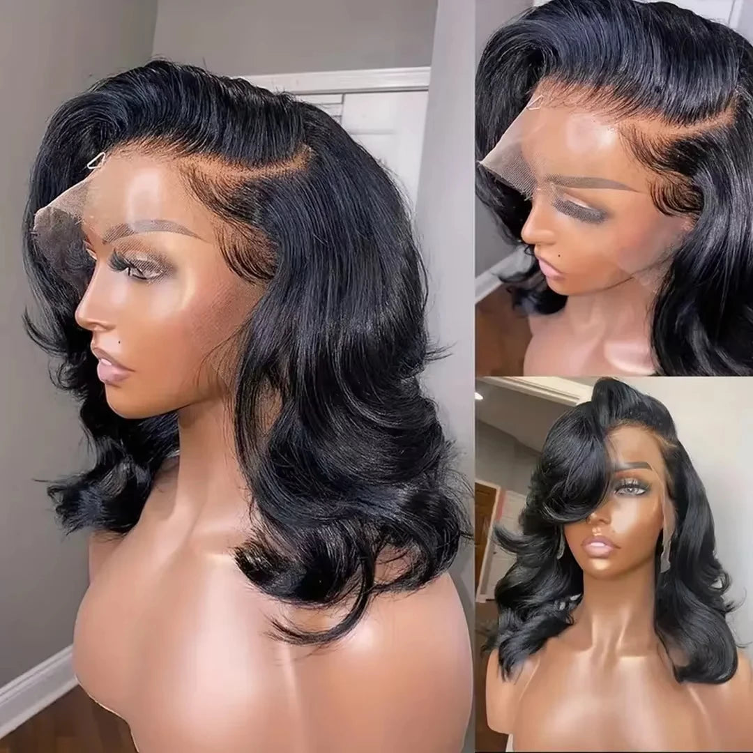 Body Wave Short Bob 13x4 Transparent Lace Front Wig 200% Density Human Hair