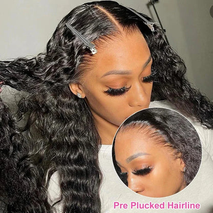 Deep Wave Nature Transparent HD Full Lace Frontal Wig Virgin Human Hair Pre Plucked