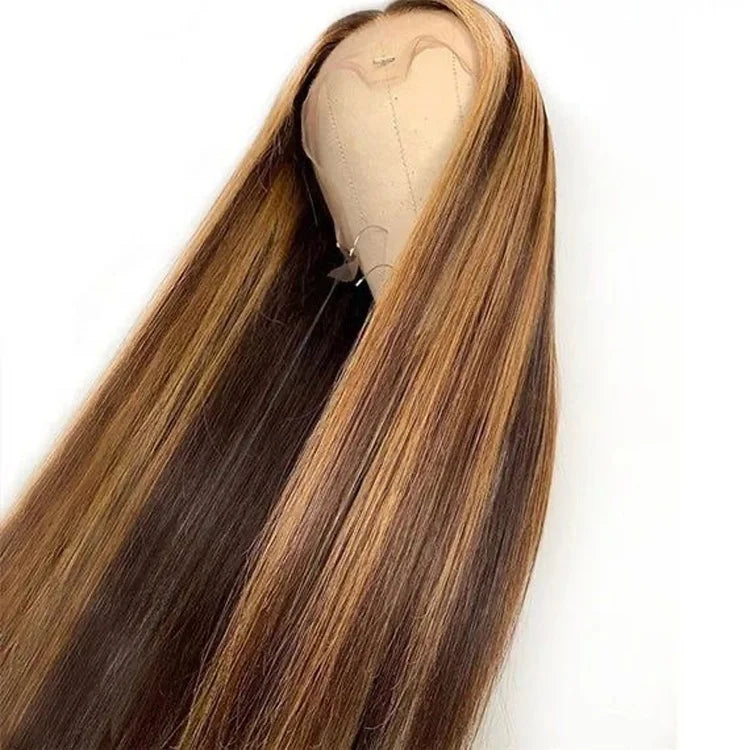 Highlight Straight 13x6 HD Lace Front Wig 100% Virgin Human Hair Pre Plucked