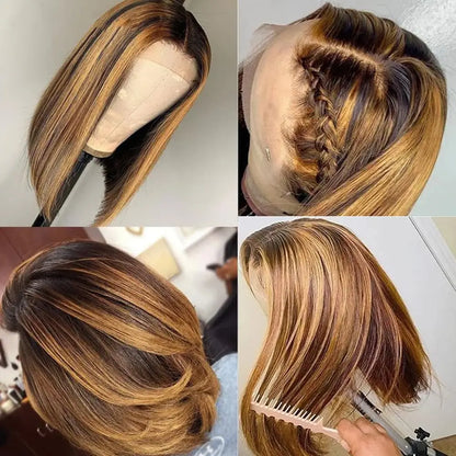 13x4 Lace Front Short Bob Wig Virgin Human Hair Pre Plucked