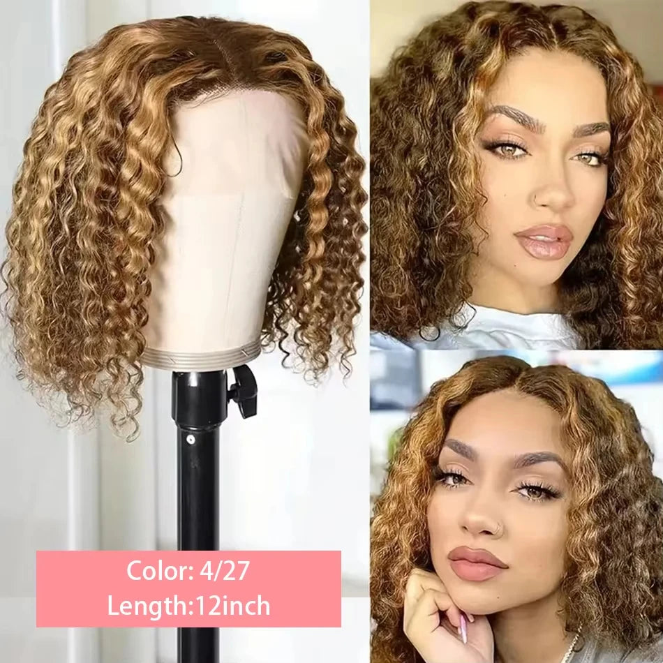 Deep Wave Curly Bob 13x4 Transparent Lace Front Wig Human Hair